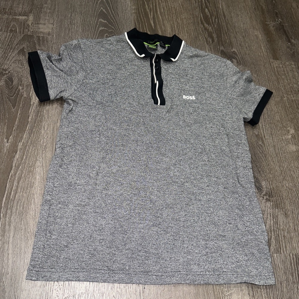 $128 Hugo Boss Men's Paddy 3 Regular Fit Polo Shirt Grey Size M Green Label